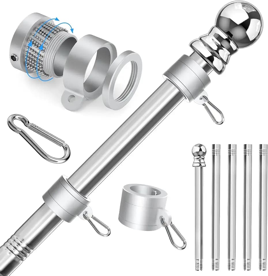 304 Stainless Steel 6FT Flag Poles for Outside House (1, Silver)