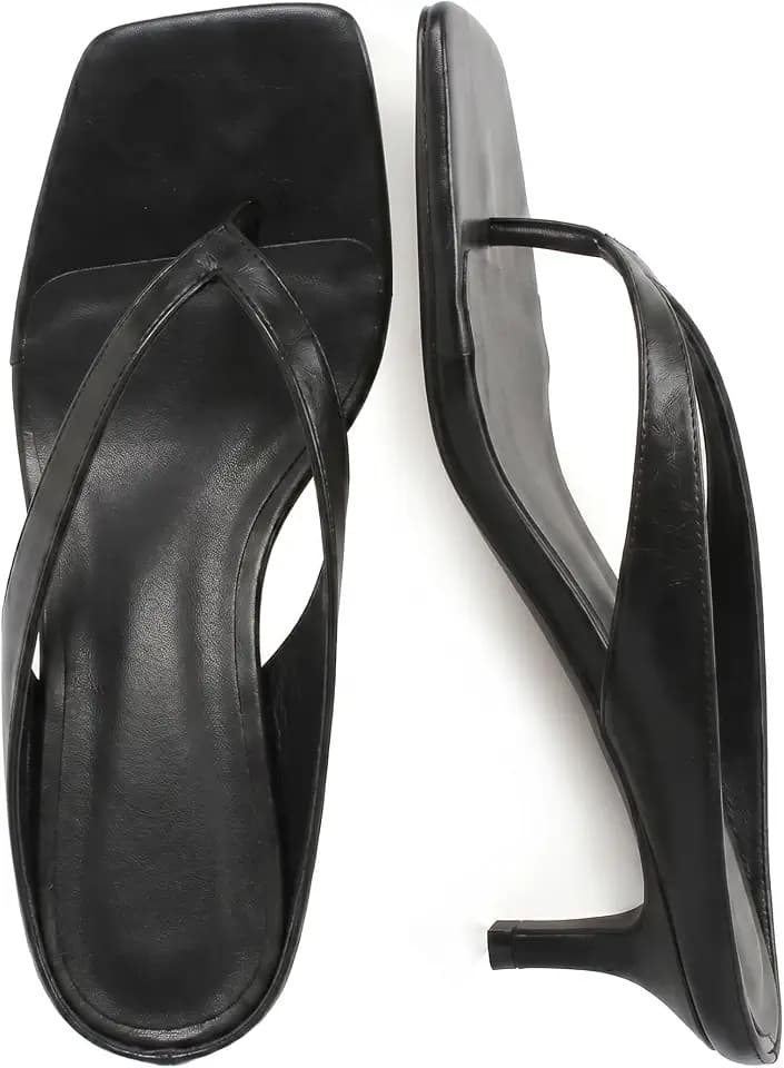 Riekhany Kitten Heeled Sandals for Women Slip On Square Clip Toe Flip Flips