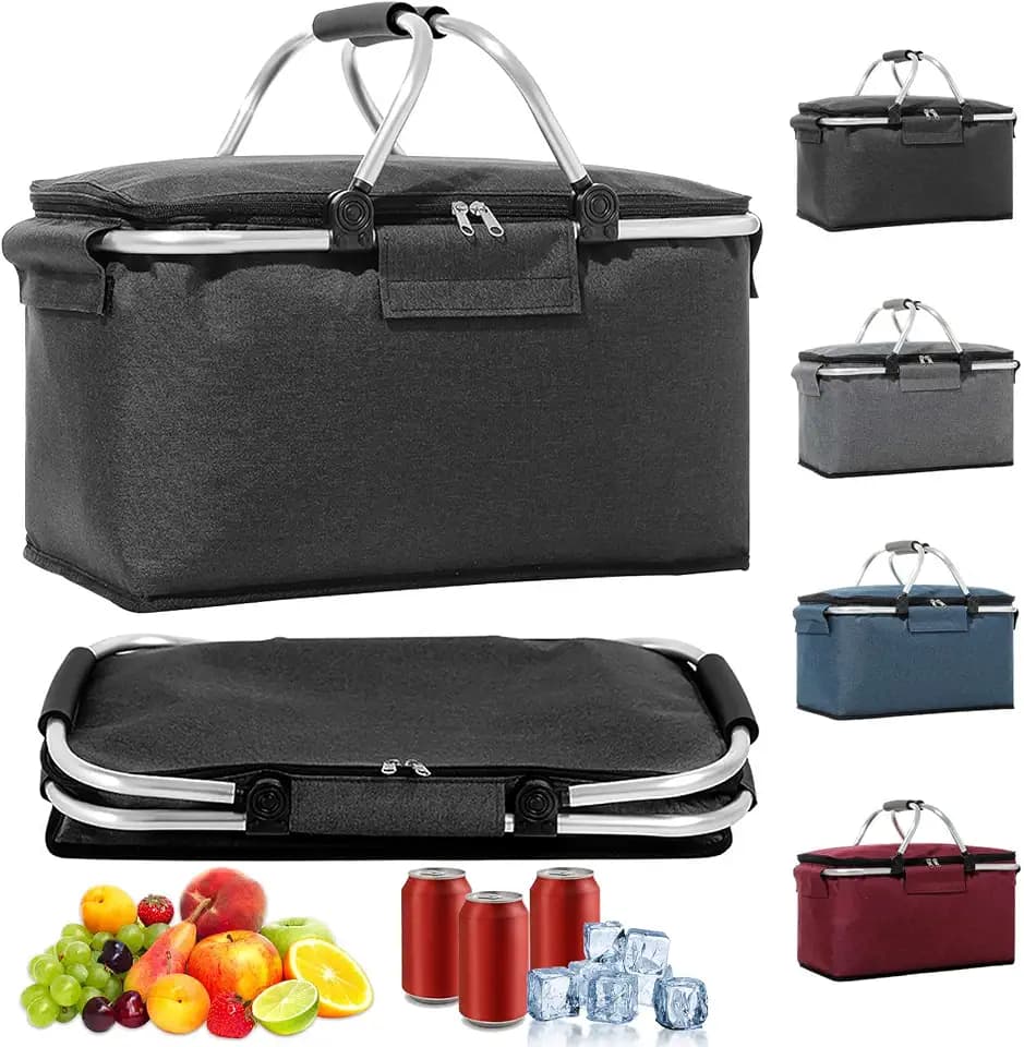 18L Einkaufskorb Faltbar, Einkaufskorb mit Kühlfunktion, mit Deckel, Korb Einkaufen, Kühlkorb Klappbare, Kühlbox Tragbare, Tragekorb, Isoliert für Reisen, Picknick, Einkaufen