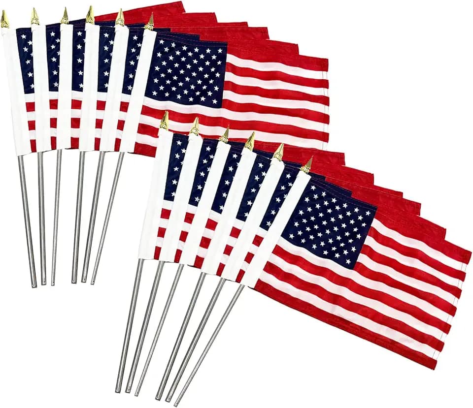 TOPFLAGS 8x12 Small American Flag on Stick 12 Pack Mini US Flags 8x12 Inch Metal Handheld Pole for Outside 4th of July Memorial Day USA 250th Anniversary Patriotic Decorations