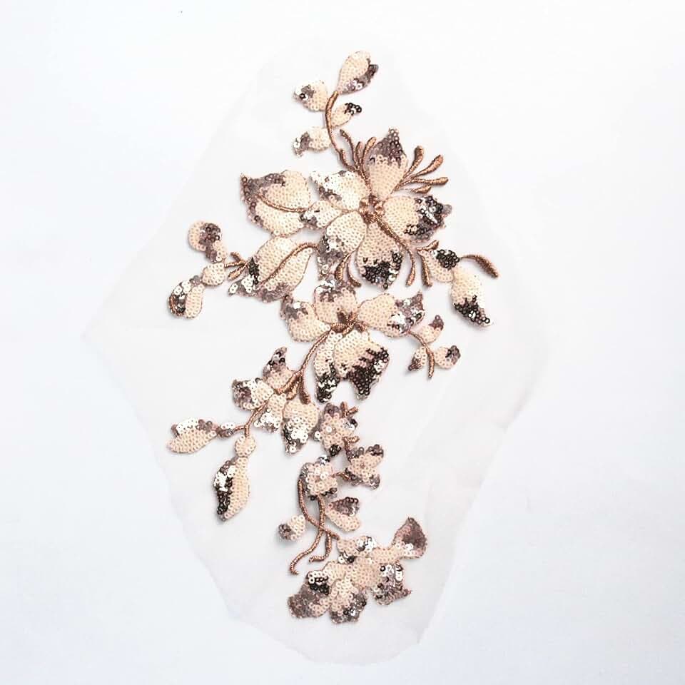 Stickerei Pailletten Spitze Applique Nähen Blume Stoff Kragen Patch für Hochzeitskleid Kleid Braut DIY Handwerk (Champagner)