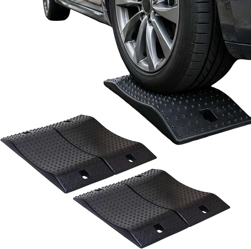 Rubber Tire Step Ramps Set of 4, Anti Flat Spot Wheel Cradle