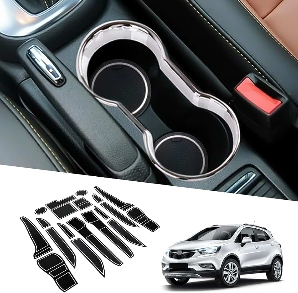 BIXUAN kompatibel mit Opel Mokka X 2017-2020 Antirutschmatten Mittelkonsole Armlehne Gummimatten,Getränkehalter Matte, rutschfeste Türnaht Matten Türschlitzmatte 19 Stück Weiss