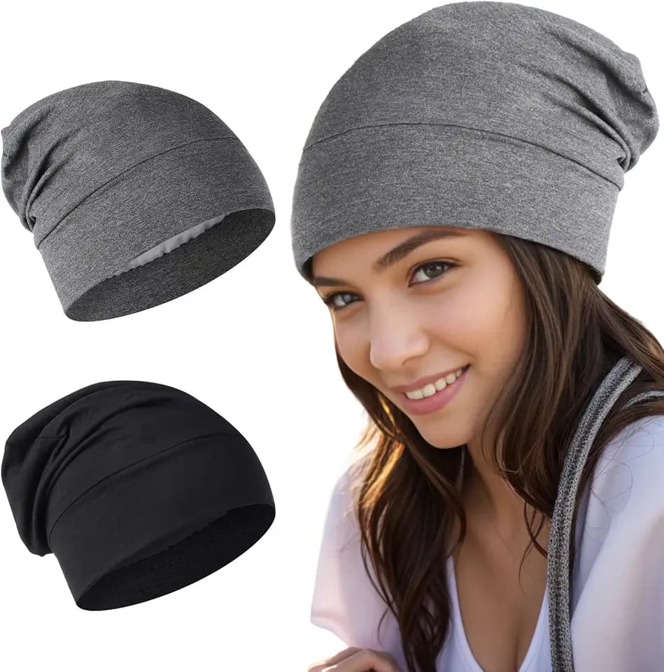 YUXIANLB 2 x Satin Seidenhaube Schlafkappe für Damen und Herren Haarhaube zum Schlafen mit Satin gefüttert Schlafkappe Haarhaube weiche und elastische Haarkappe (1 schwarz + 1 dunkelgrau)