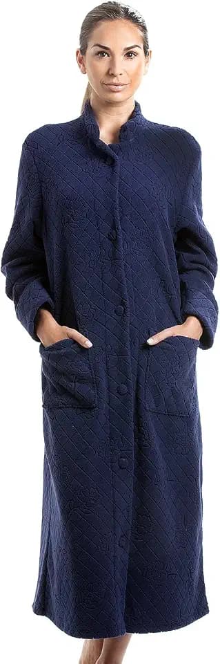 Camille Women's Super Soft Housecoat - Floral Luxury Button Up Bathrobe - Long Sleeved and Front Pockets for Ultimate Comfort & Warmth