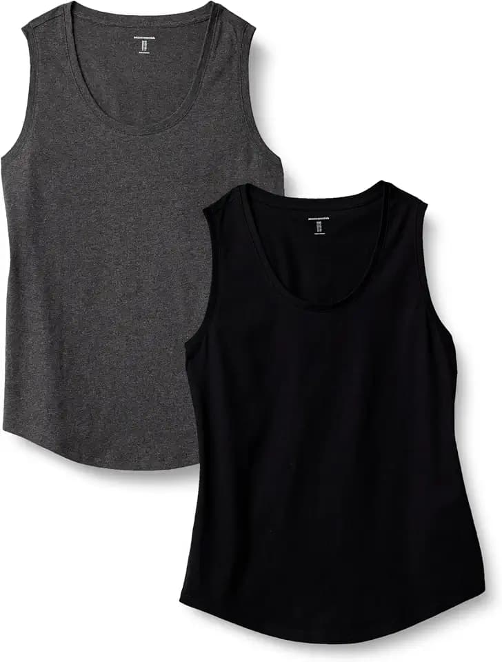 Amazon Essentials Women's Regular-Fit 100% Cotton Sleeveless Tank Top, Pack of 2