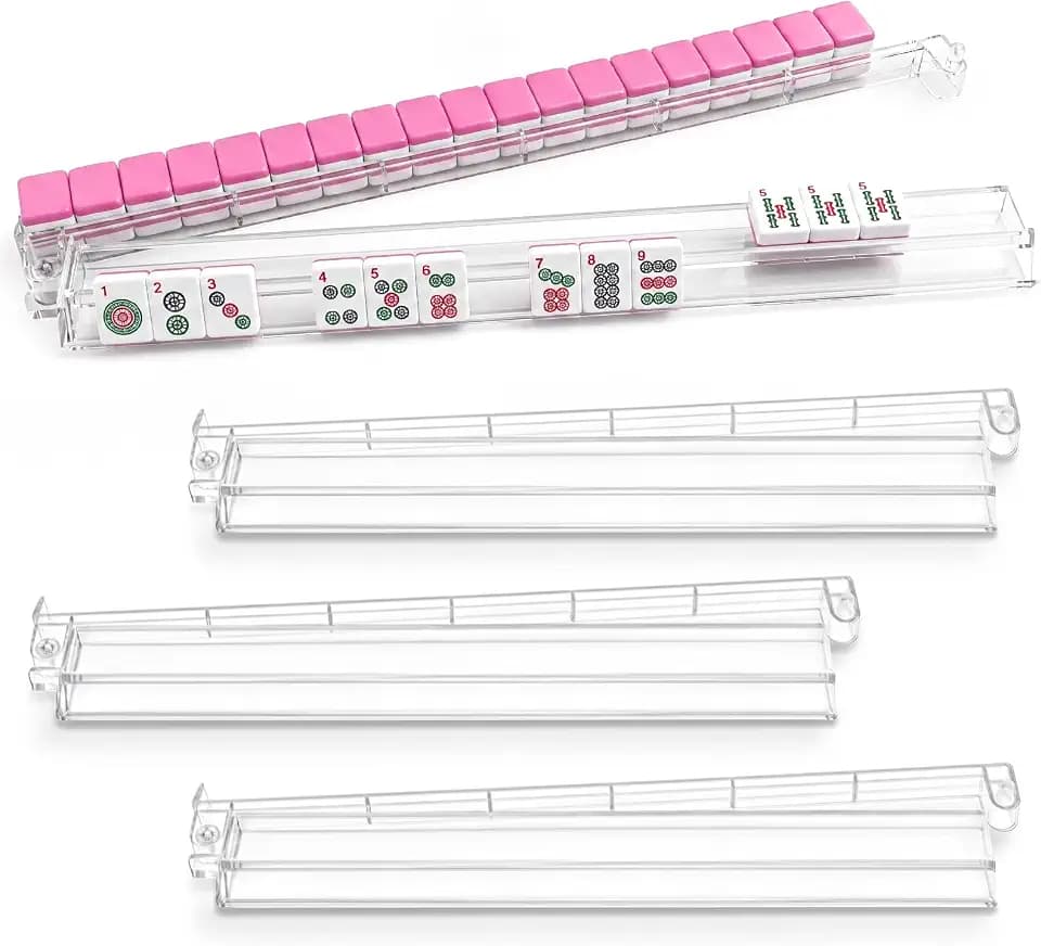 CAYOULR Mahjong Racks with Pushers Set of 4 Clear Acrylic Tile Racks
