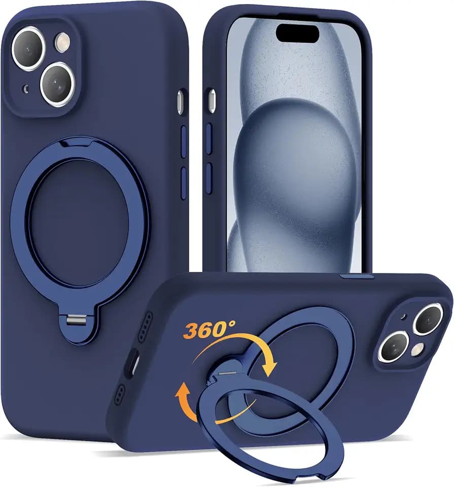 Case for iPhone 15 with 360°Spin Stand,6.1" Dark Blue