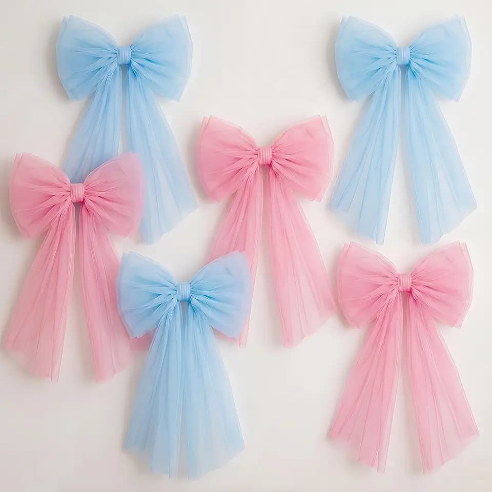 6 Pcs Blue,Pink Largr Mesh Bows for Backdrop, Bow Party Favor