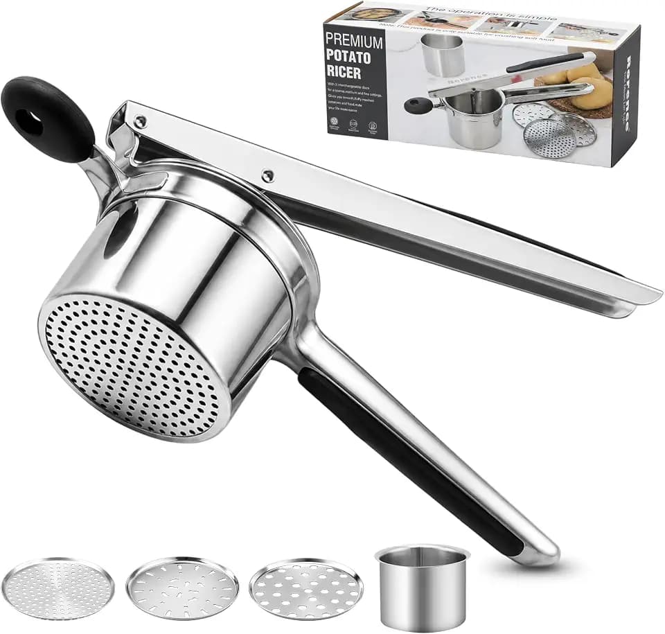 Rorence Stainless Steel Potato Ricer with 3 Discs,15 Oz,Black