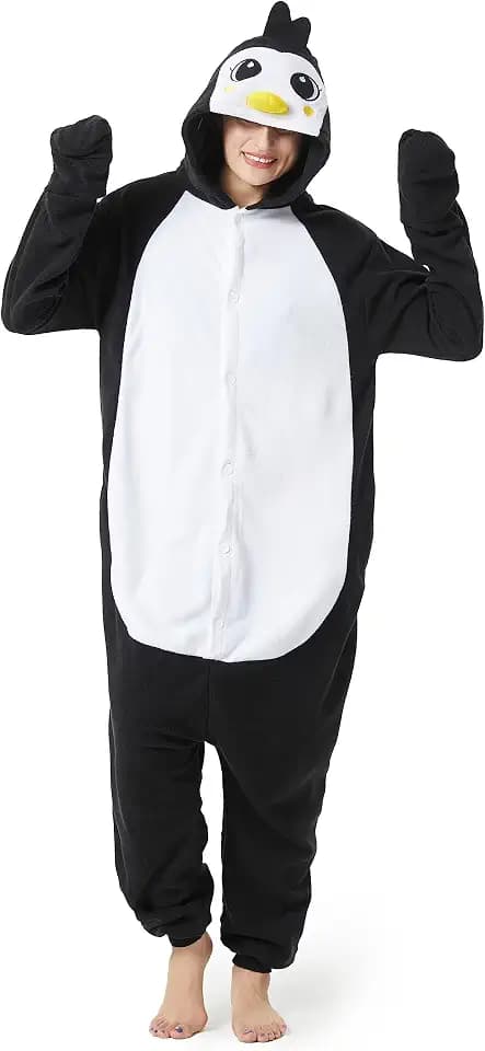 LorranTree Pinguin Kostüm Penguin Onesie Jumpsuit Tier Costume Pyjama Fasching Halloween Schlafanzug Erwachsene Karneval Einteiler