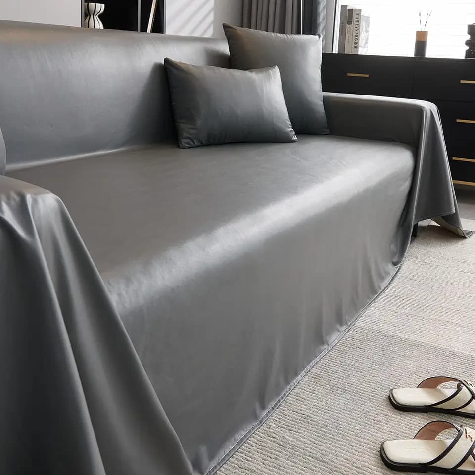 vctops Waterproof Faux PU Leather Sofa Covers for Sectional Sofa Vintage Couch Cover for Dogs Loveseat Covers Futon Cover L Shaped Cover Wipeable Couch Protector (Dark Grey,71"x165")