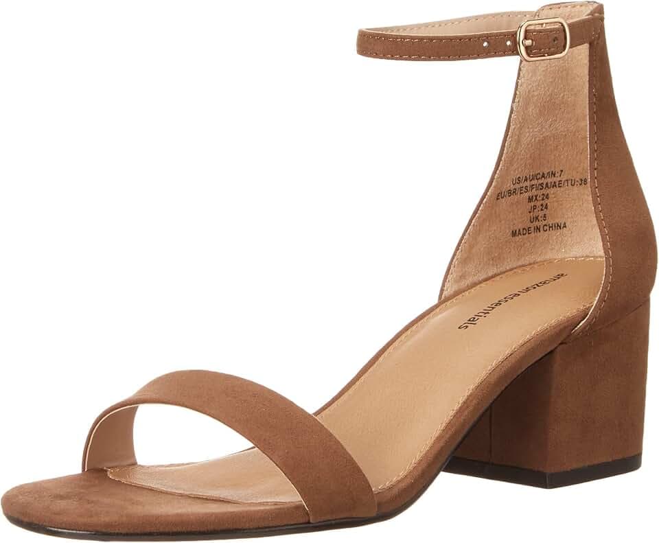 Amazon Essentials Women's Two Strap Heeled Sandals with Adjustable Ankle Strap, Padded Memory Foam Insole