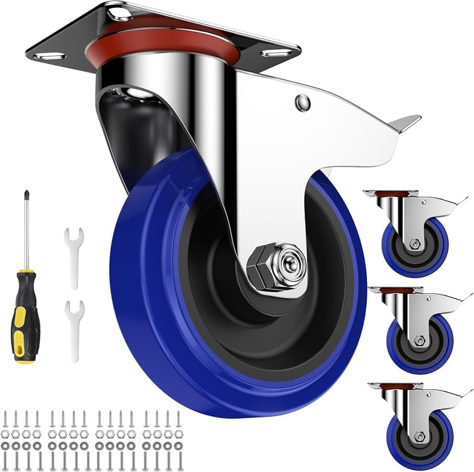 Forever Speed Schwerlastrollen 4 Stück Gummi Lenkrollen mit Bremse 125mm Transportrollen Premium Lenkrollen bis 300KG inkl. Montagezubehör Möbelrollen Industrie für Innen & Außen