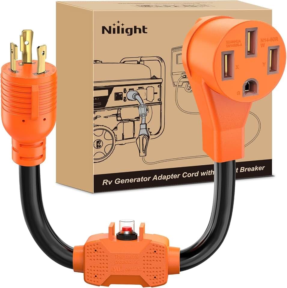 Nilight RV Generator Adapter Cord with Circuit Breaker Overload Protector