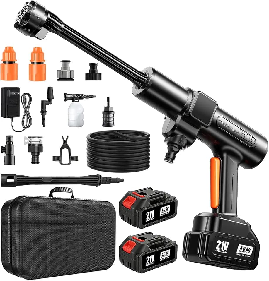 Cordless Pressure Washer, 1500 PSI Max Power Washer with 2x4.0Ah 21V Large Capacity Batteries & Brushless Motor, Portable Power Cleaner Kit with Storage Case & 6-in-1 Nozzle for Car/Fence/Patio/Home