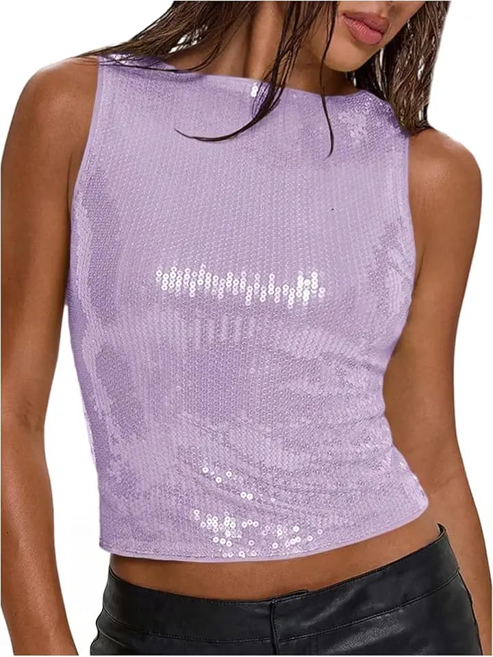 MakeMeChic Women's Sparkly Sequin Tank Tops Going Out Rave Tops