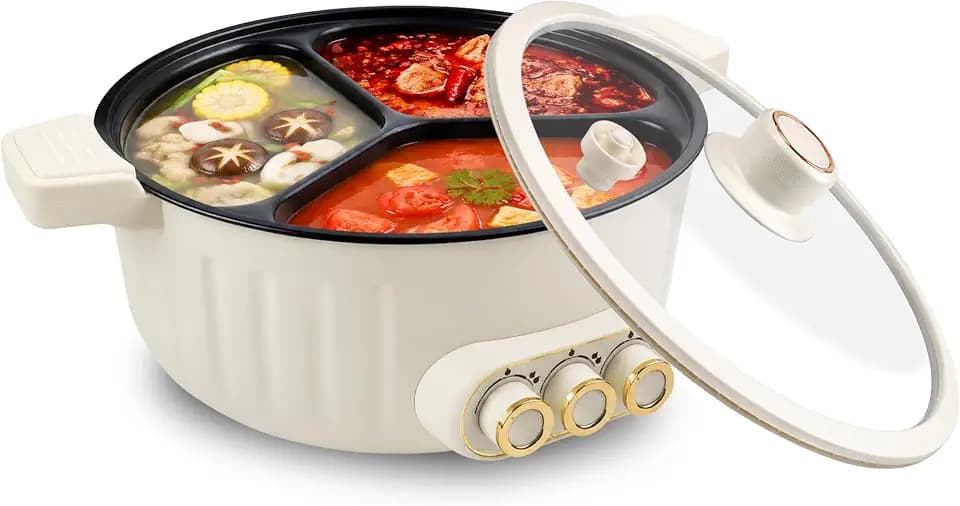 5Qt Hot Pot Electric, 3 Compartment, Separate Temperature Control Hot Pot