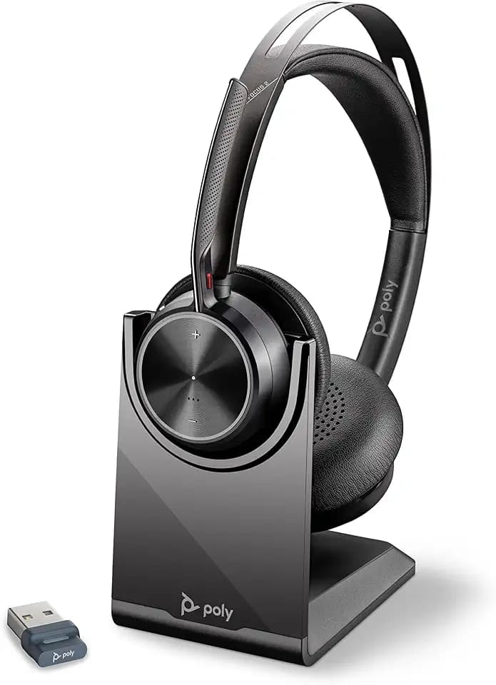 Poly Voyager Focus 2 UC Wireless ANC Headset with Mic & Charge Stand - Connect via Bluetooth to PC/Mac/Mobile - Works with Teams, Zoom & More