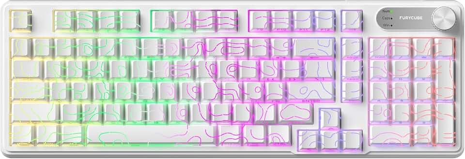 IP98 Wireless Gaming Keyboard with Knob – Triple-Mode (BT 5.0/2.4GHz / USB-C), RGB Backlit, Side-Printed PBT Translucent Keycaps, for Gaming or Work – Line White