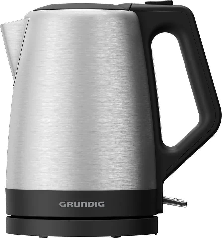Grundig WK 4420 L Wasserkocher, 2.200 W Leistung, 1,7 l, Kabelaufwicklung, automatische Abschaltung, verdecktes Heizelement aus Edelstahl,für Rechts- sowie Linkshänder, Edelstahl/Schwarz
