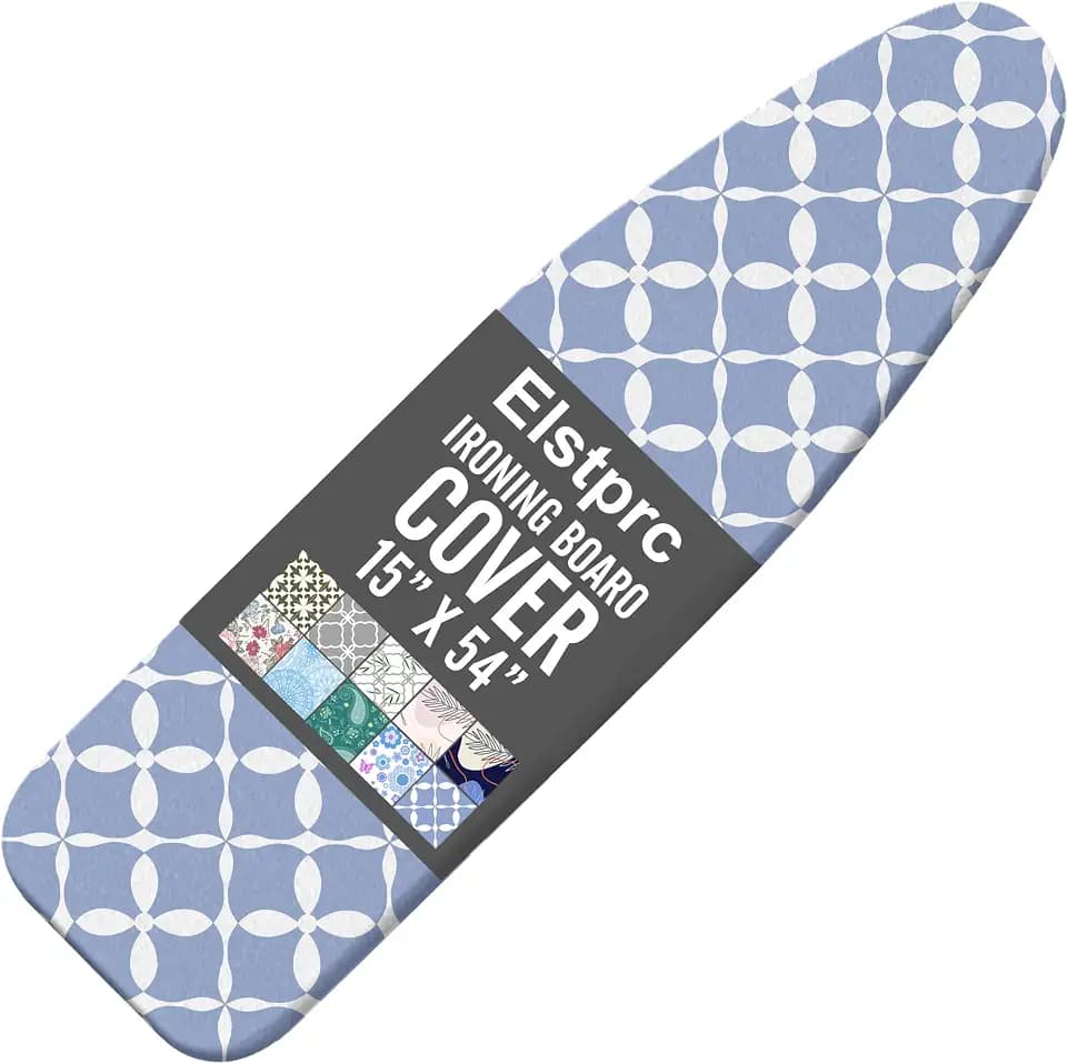 Minimalist Ironing Board Cover and Pad 15x54 Inch, 100% Cotton Surface Thick Iron Cover, Standard Size Ironing Board Covers, with Elastic Edge & 2 Hook & Loop Fastener Straps for Easy Installation