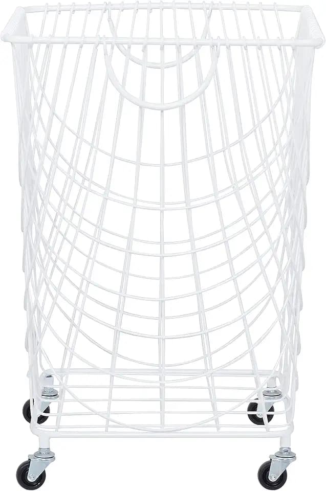 Deco 79 Metal Storage Cart Deep Set Mesh Rolling Laundry Basket , 17" x 17" x 24", White