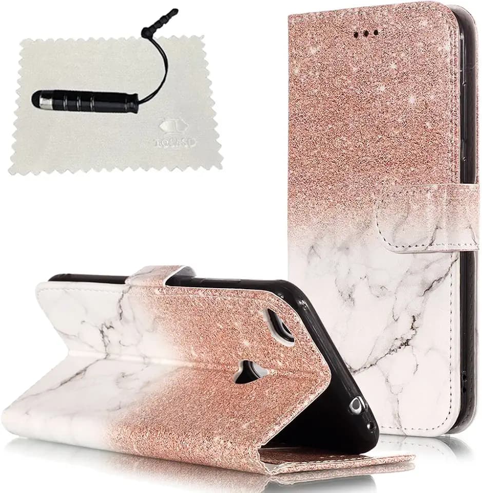 Huawei P9 Lite 2017 Hülle, Huawei P9 Lite 2017 Leder Tasche Schwarz TOCASO Leder Schutzhülle Wallet Case Tasche Huawei P8 Lite 2017 / P9 Lite 2017 Handytasche Kartenfächer Handyhülle Taschen Roségold