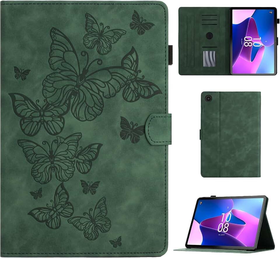 CASAFUNY Hülle für 10,6 Zoll Lenovo Tab M10 Plus 3rd Gen, PU Leder Tablette Schützhülle mit Standfunktion und Auto Schlaf/Wach Tablet Cover für Lenovo Tab M10 Plus (3rd Gen) 2022 TB125/TB128, Grün