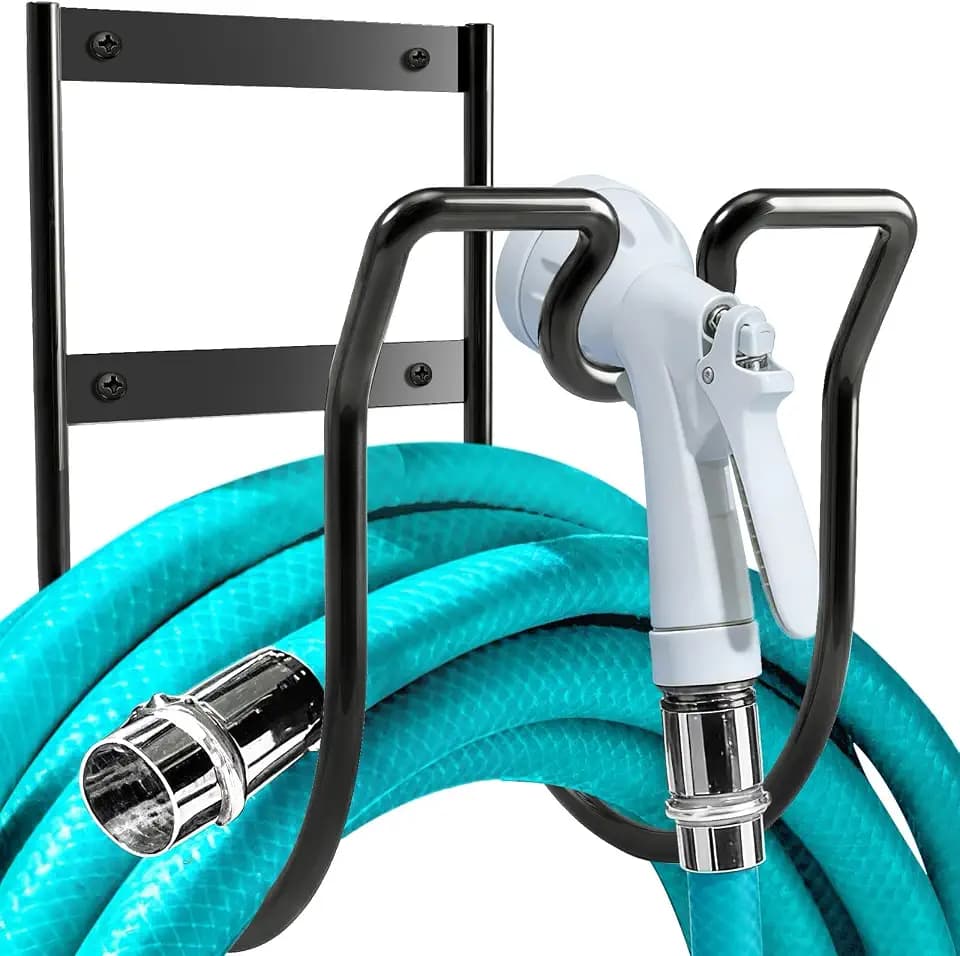 Hose Hanger Wall Mount, Hose Holder with Nozzle Groove, Black, 2 Pcs