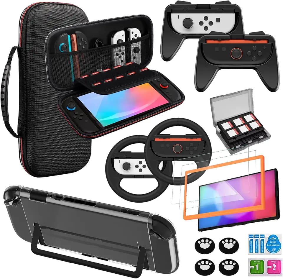 16 in 1 Accessories Bundle for Switch 2 with Screen Protector Case Black