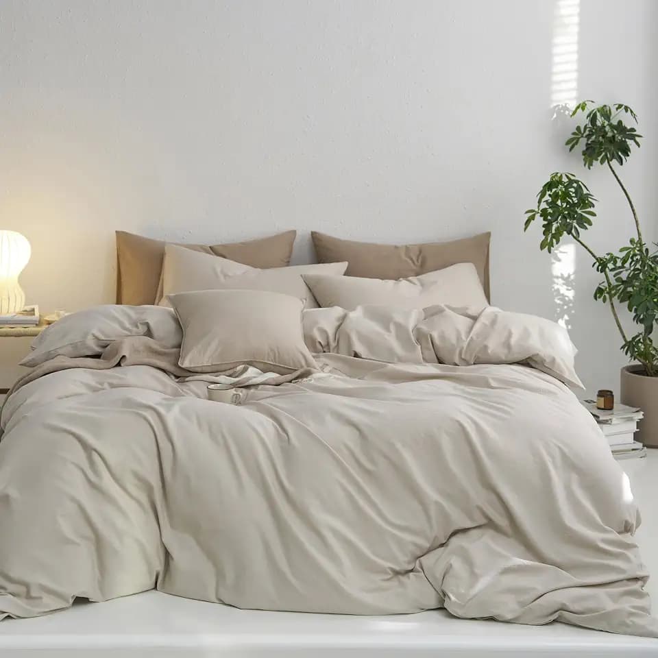 MooMee Upgraded Softer Duvet Cover Set 100% Washed Cotton Twill