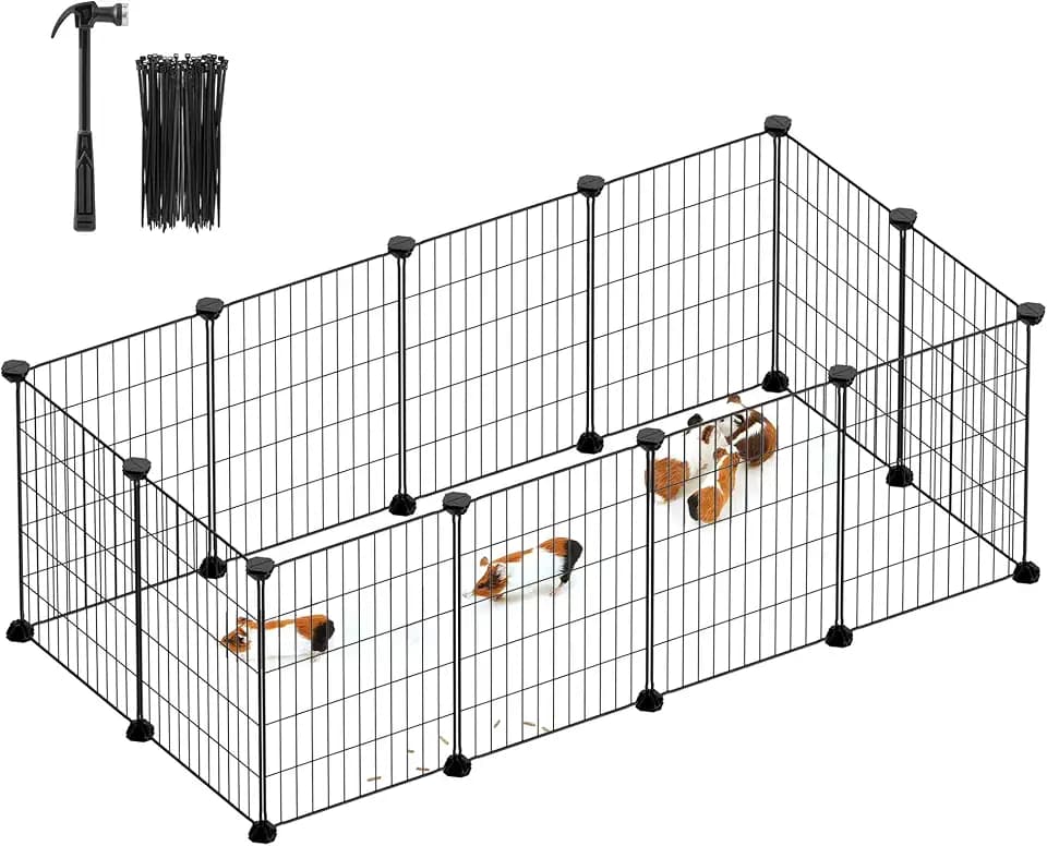 SONGMICS Freilauf, DIY-Kleintiergehege, Metallgitter, 143 x 73 x 46 cm | Kleintierkäfig, Welpenauslauf, Kaninchen, Meerschweinchen, Tintenschwarz, DAMION Kollektion LPI01H