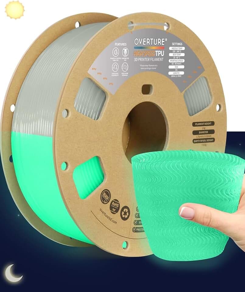 OVERTURE High Speed TPU 95A Filament 1,75 mm Leuchtgrün | Leuchteffekt