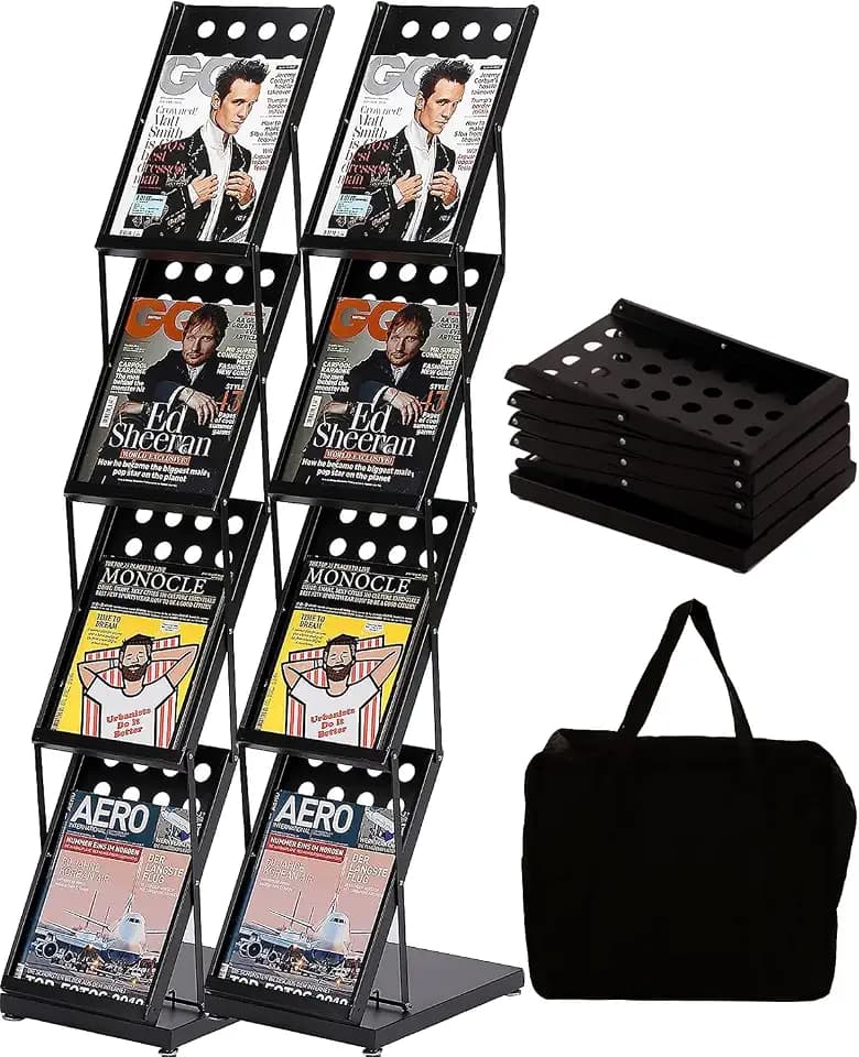 WERTIUNG Broschüre Magazin Katalog Literatur Display, Literatur Katalog Rack mit Tragetasche, faltbare Magazin Stand für Büro Einzelhandelsgeschäft und Ausstellung Messe, 4 Taschen (2, Black)