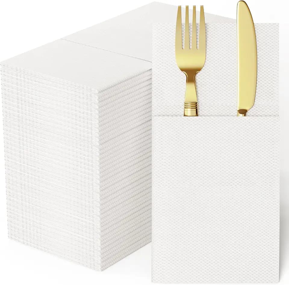 100 Paper Napkins with Built-in Flatware Pocket Prefolded Guest Hand Towels