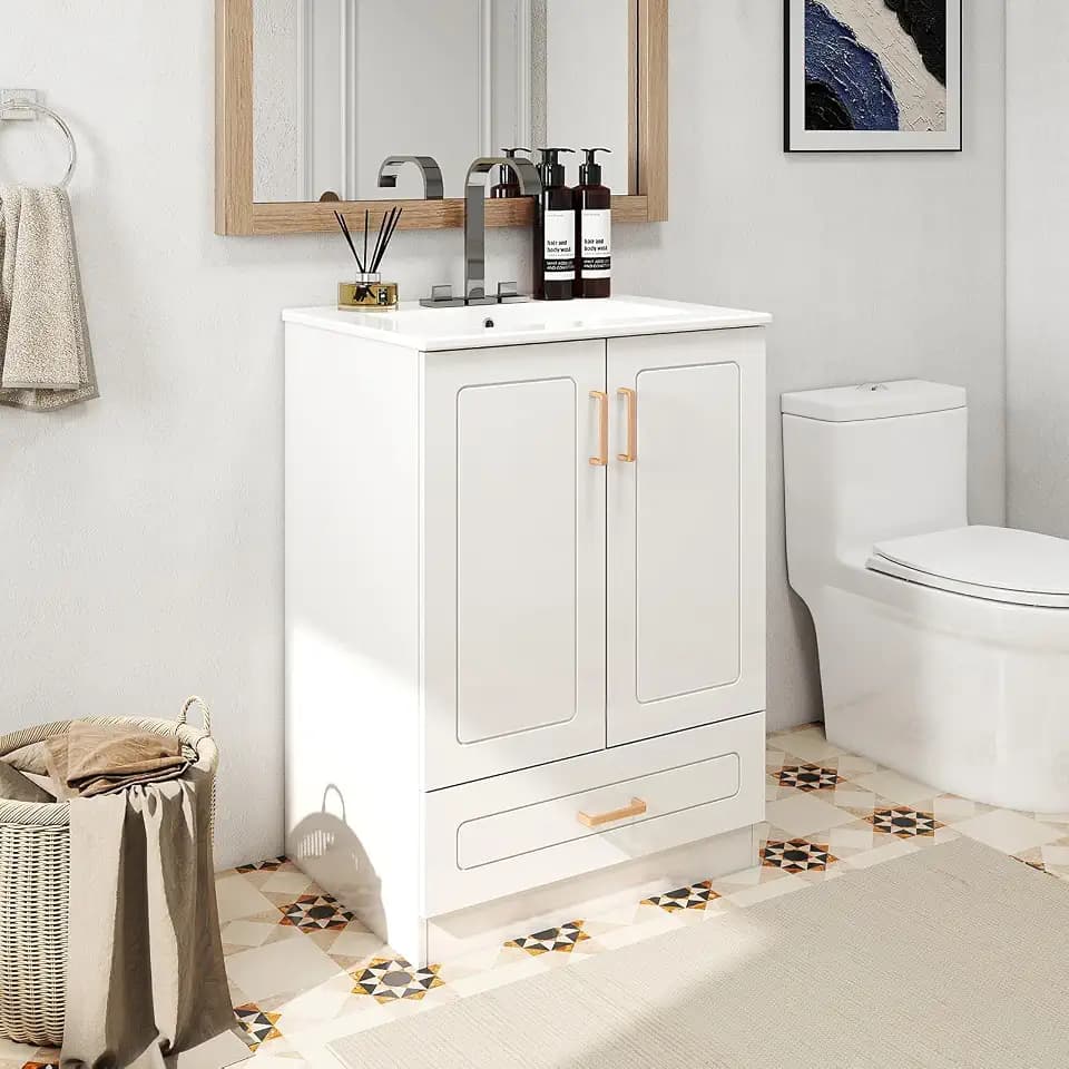DUMOS 24'' Modern Bathroom Vanity Cabinet, Freestanding Bathroom Storage