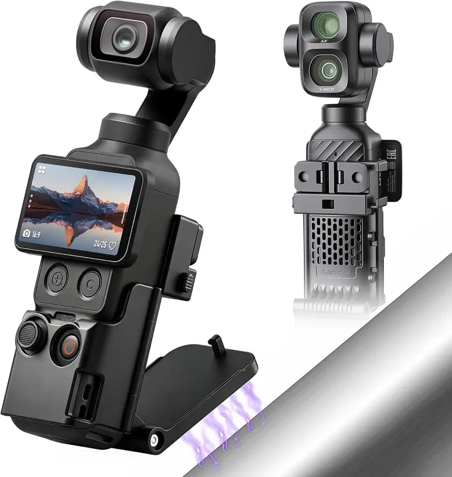 AMAZEAR Magnetic Mount Stand Compatible with DJI Osmo Pocket 4P/4/3/Xtra Muse, Pocket4 Accessories Adapter Clamp Magnet Suction Case Holder on Desktop/Vertical Surface, 180° Adjustable Handle, Black