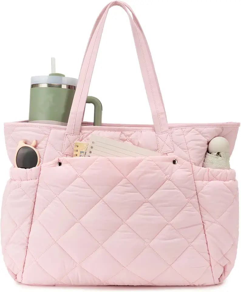 Micmores Puffer Tote Bag for Women, Lightweight Quilted Shoulder Bag with Pockets, Stylish Puffy Handbag for Work Daily Use