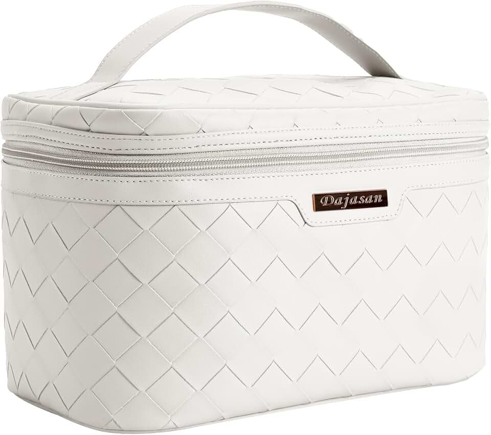 Dajasan Makeup Bag, Portable Travel Cosmetic Bag, Large Makeup Organizer Bag, PU Leather Makeup Organizer Case, Travel Toiletry Bag for Women Girls, 11.81 x 6.7 x 7.09 Inch