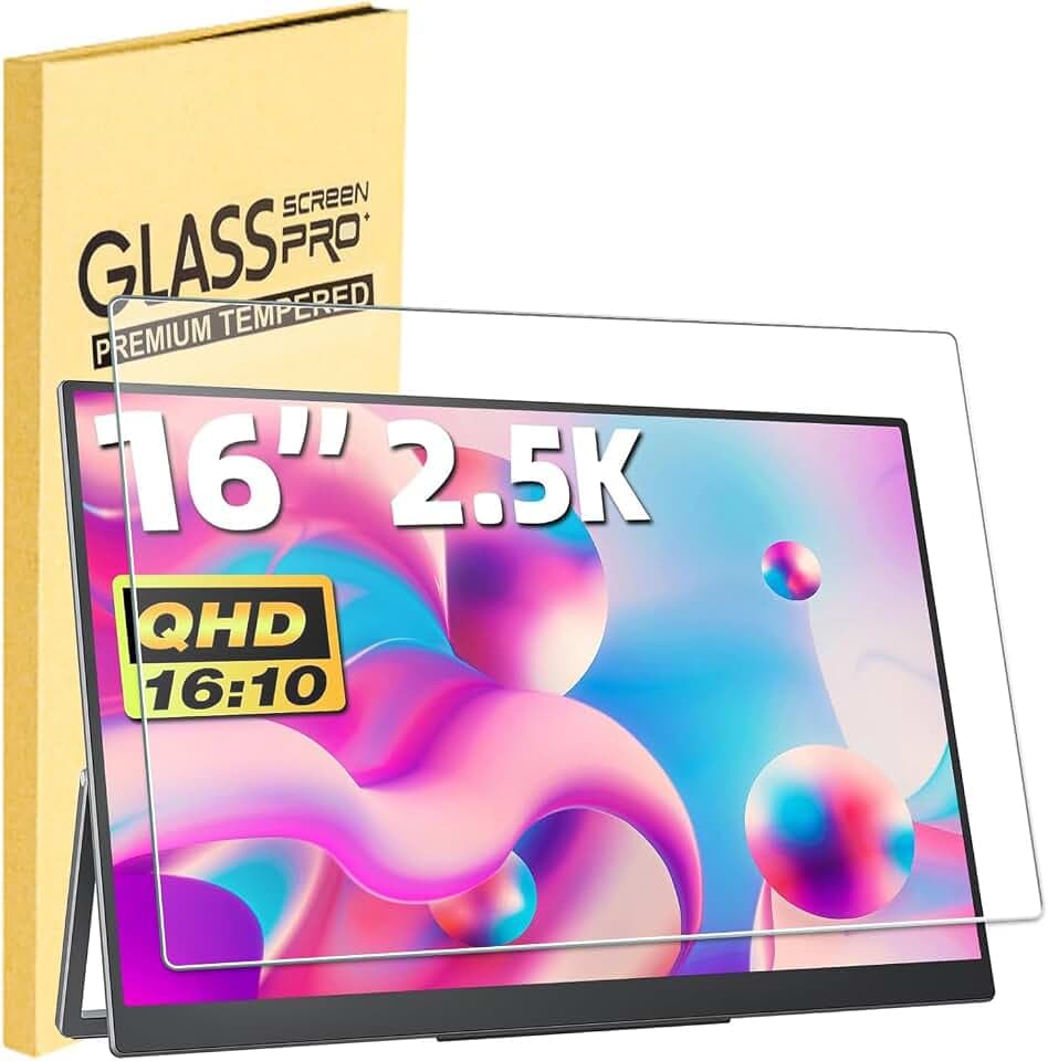 16" Portable Monitor Tempered Glass Screen Protector for 16" 1200P/1920x1200P Uperfect/ARZOPA/FANGOR/ASUS/AOC/ViewSonic Portable Monitor, 9H Anti Scratch & Bubble Free（not fit 16.1, 16" 1080p）