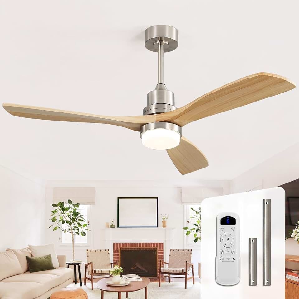 Sofucor 52 Inch Ceiling Fans with Lights and Remote, Solid Wood Indoor Outdoor Ceiling Fan, Quiet Reversible DC Motor, Modern 3 Blade Ceiling Fan for Bedroom Patio Living Room