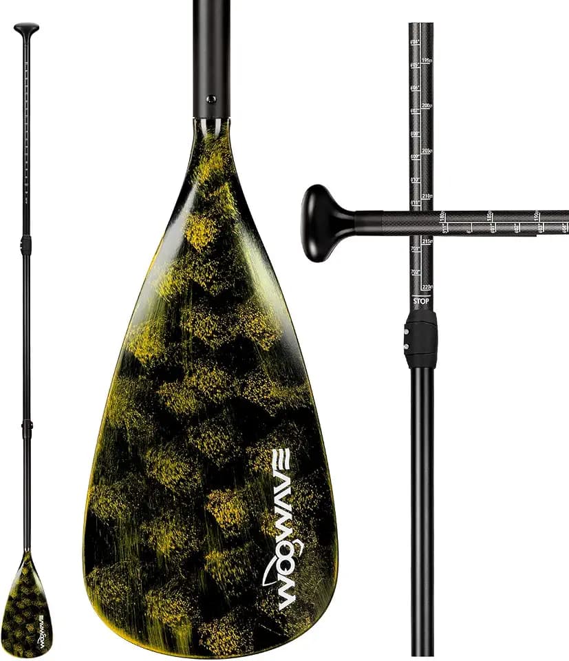 WOOWAVE SUP Paddle Adjustable 3 Piece Stand-Up Paddles Floating Portable Paddle Board Accessories (Aluminum Alloy, Fiberglass, Carbon Fiber Optional)