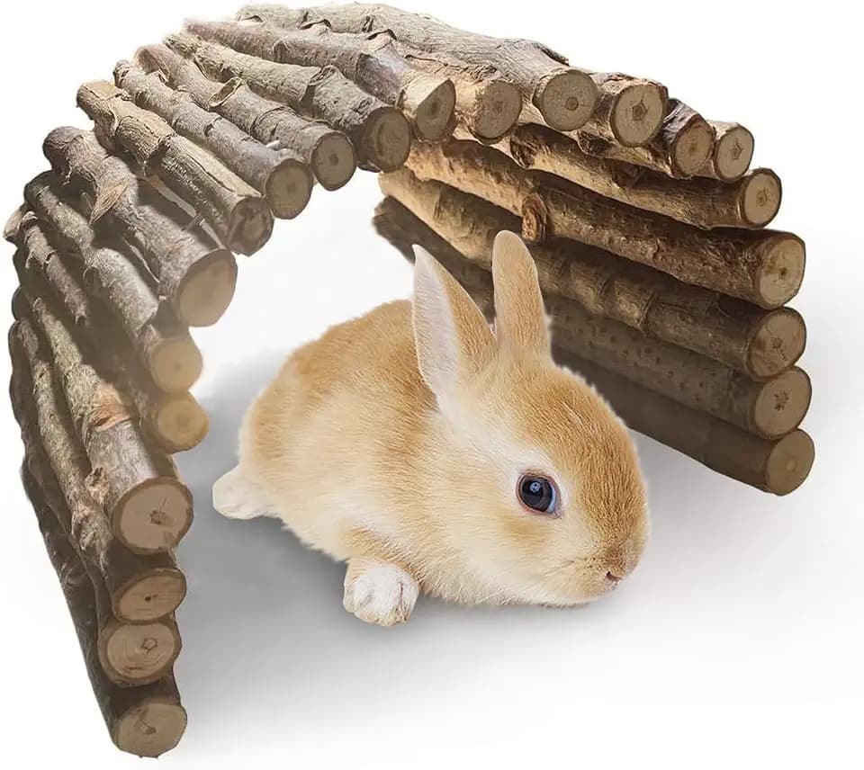 PINVNBY Extra Large Wooden Bunny Ladder Bridge (25 x 15 inches), Rabbits Hideout, House, Tunnel, Rodents Chew Toys for Guinea Pig, Chinchillas, Hedgehogs, Ferrets, Rat
