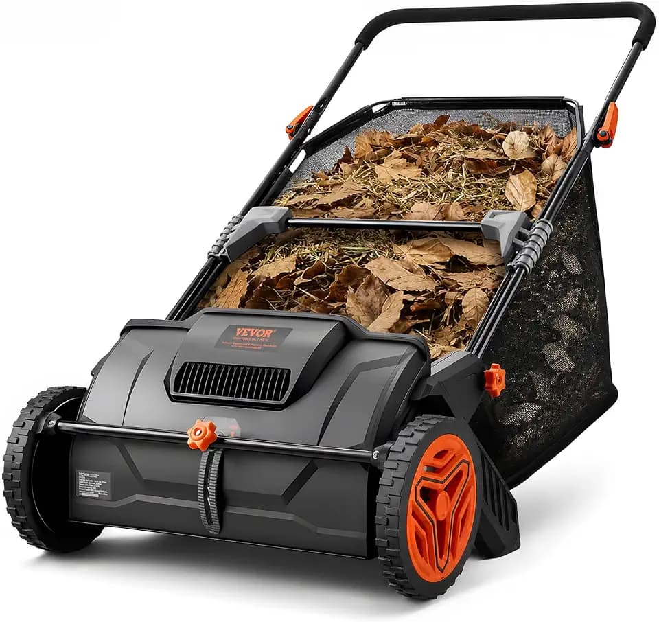 VEVOR Push Lawn Sweeper 21" Leaf & Grass Collector 3.5 cu. ft. Hopper Bag