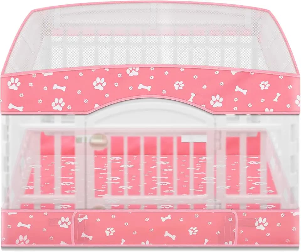 2 Pack Dog Playpens Cover and Bottom Mat Fits 4 Panels, Pink