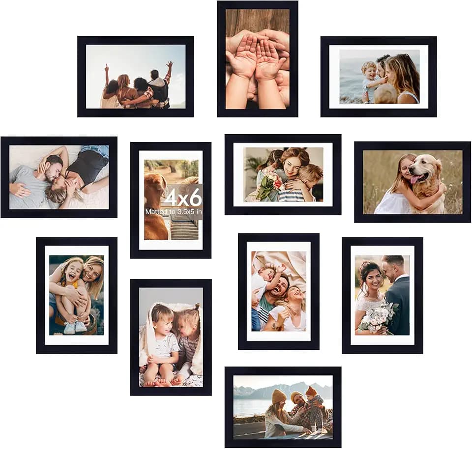Fixwal 4x6 Picture Frame Set of 12 with Plastic Cover, PVC, Black