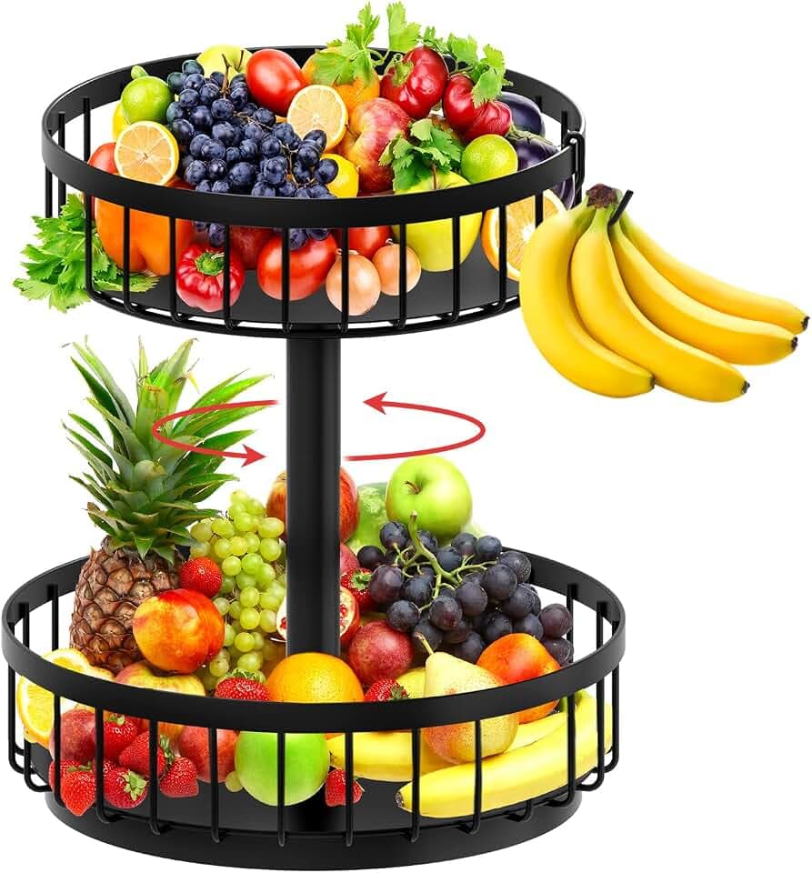 Obstkorb Schwarz, 2 Etagen Obst Aufbewahrung