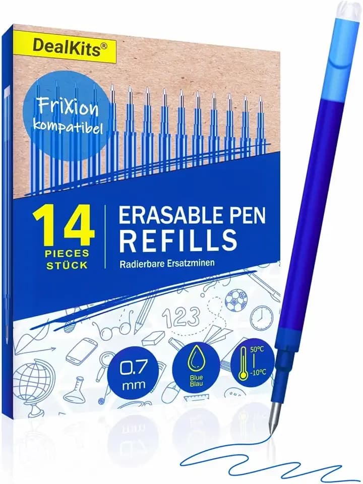 14x Radierbare Ersatzminen, DealKits 0.7mm Gelschreibermine Kompatibel mit Pilot FriXion Ball & Clicker & Eberhard Faber, Ersatzmine für Gelstift Radierbar, 400m Schreiblänge, Blau
