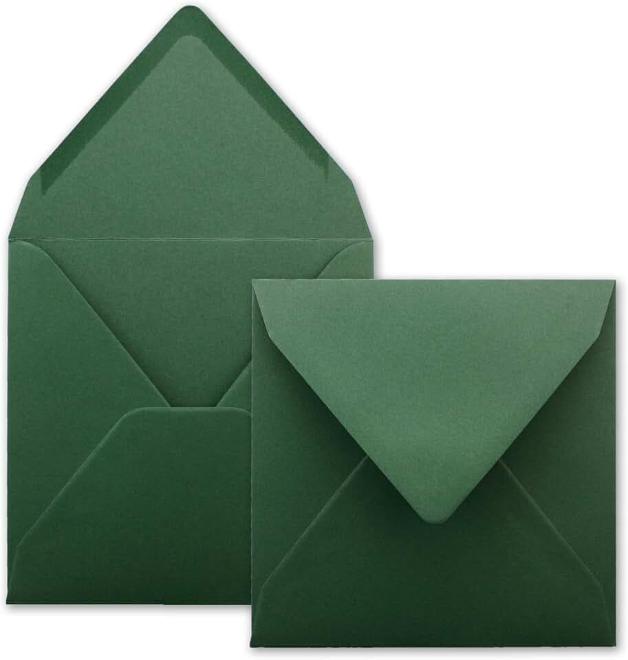 25x Quadratische Briefumschläge in Moosgrün (Grün) - 15,5 x 15,5 cm - ohne Fenster, mit Nassklebung - 110 g/m² - Für Einladungskarten zu Hochzeit, Geburtstag und mehr - Serie FarbenFroh